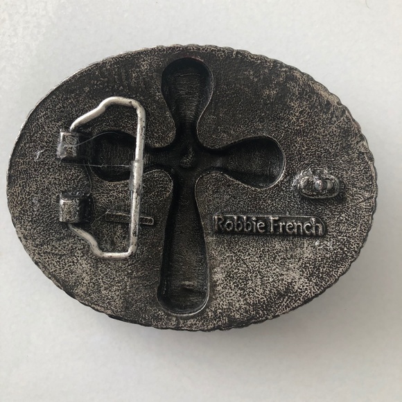 Robbie French Belt Buckle w/ Cross and Rhinstones